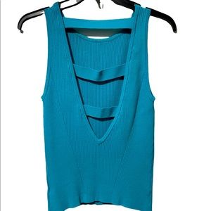 bebe blue shirt with open back